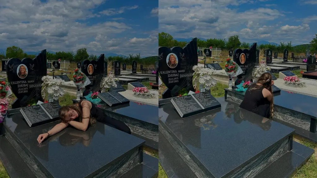 Një moment tragjik: Elijona mbi varrin e nënës dhe motrës