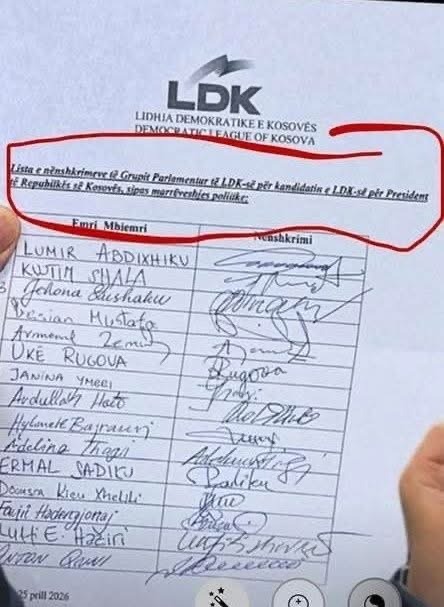 Lista e LDK-së me 15 nënshkrime ishte përgatitur më 25 prill